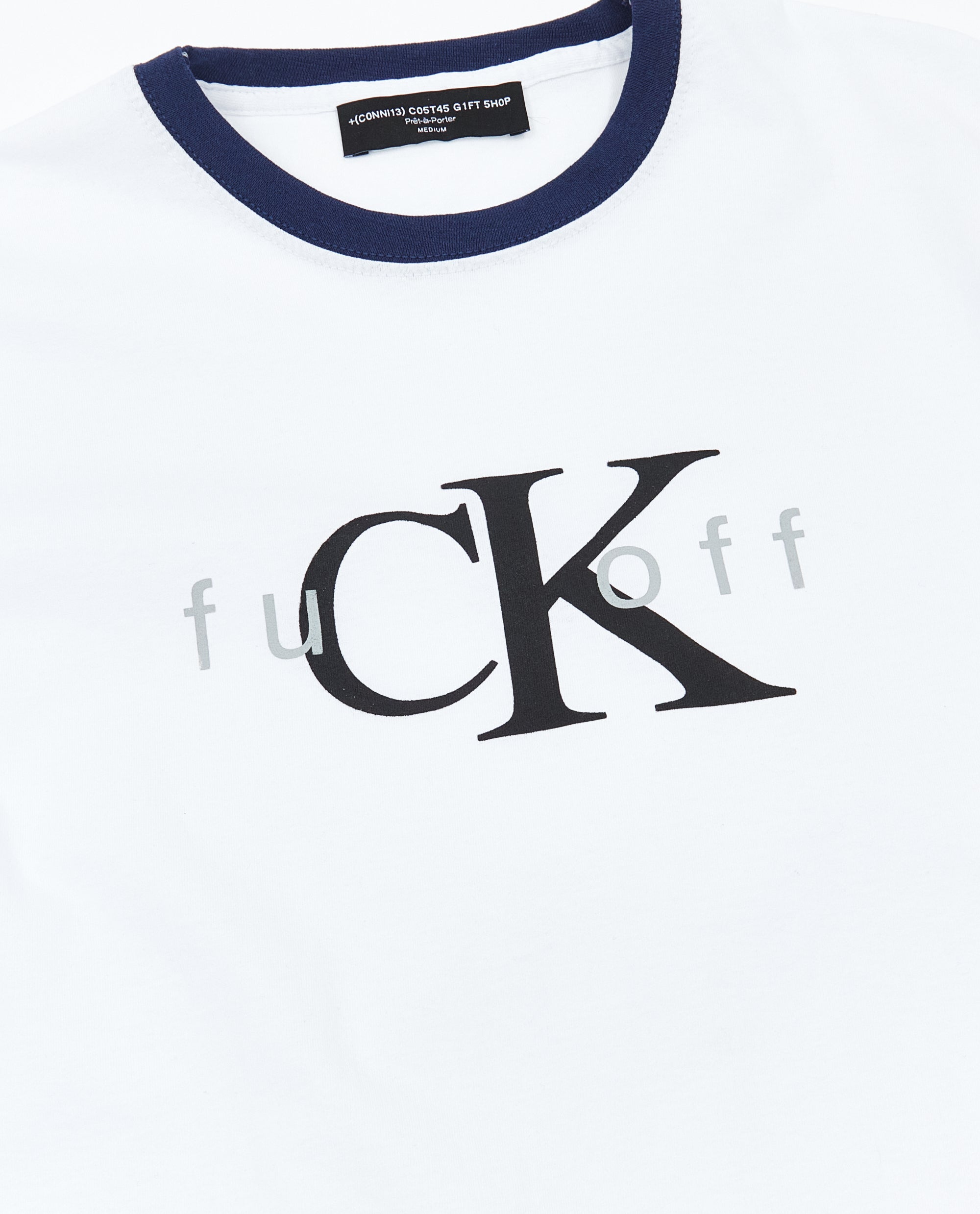 FUCK OFF Tシャツ ネイビー FuCk Off T-SHIRT WHITE/NAVY – +(CONN13) C05T45 G1FT 5H0P